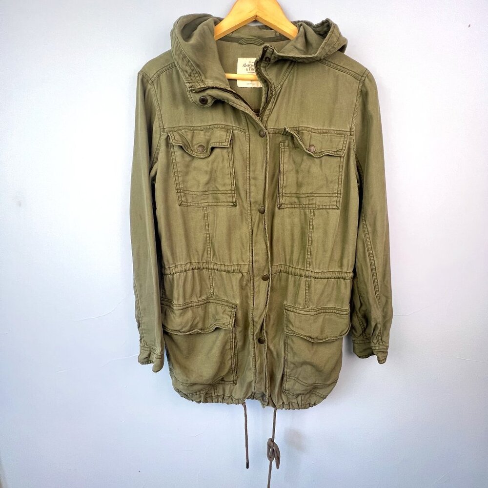 Abercrombie & Fitch A&F Army Green‎ Hooded Military Utility Cargo Jacket Size S
